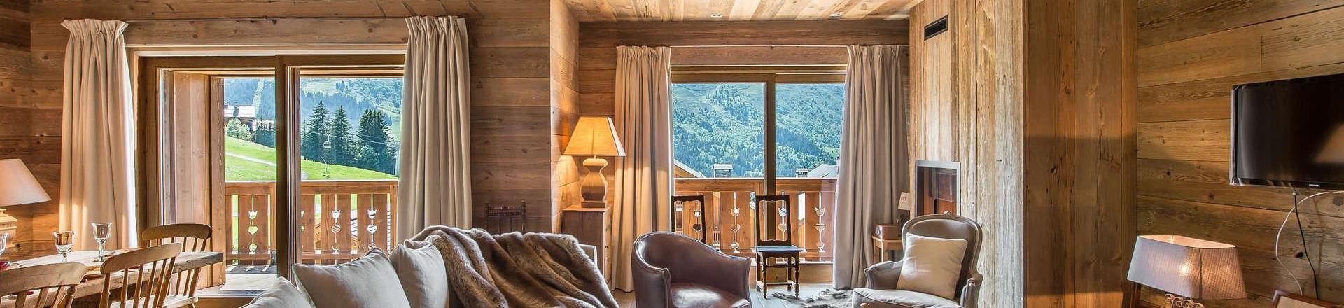 Skiverleih 5-Zimmer-Holzhütte für 8 Personen (33) - Résidence Aspen Lodge & Park - Méribel - Wohnzimmer