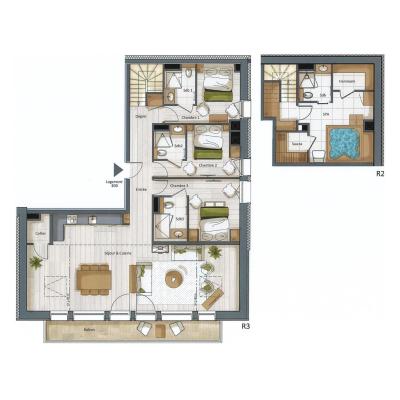 Wynajem na narty Apartament 4 pokojowy 6 osób (B30) - Falcon - Méribel - Plan