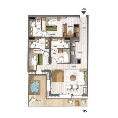 Wynajem na narty Apartament 3 pokojowy kabina 4-6 osób (D01) - Falcon - Méribel - Plan