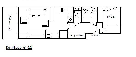 Alquiler al esquí Apartamento 2 piezas para 5 personas (011) - L'Ermitage - Méribel - Plano