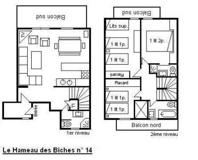 Wynajem na narty Apartament 4 pokojowy 6 osób (14) - Le Hameau des Biches - Méribel - Plan