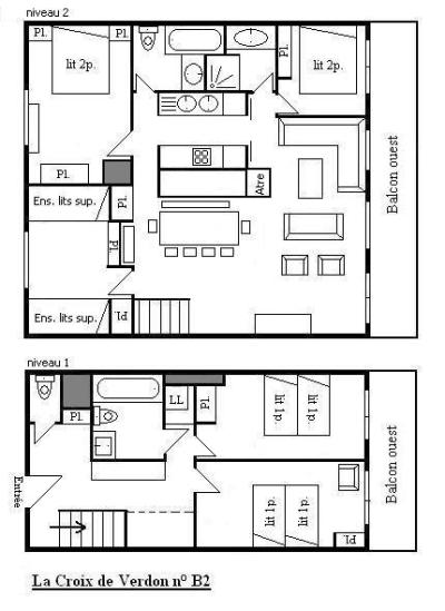 Skiverleih 6 Zimmer Maisonettewohnung für 12 Personen (B2) - Résidence la Croix de Verdon - Méribel