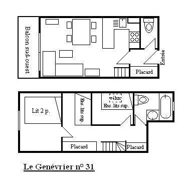 Ski verhuur Appartement duplex 3 kamers 6 personen (031) - Résidence le Genèvrier - Méribel