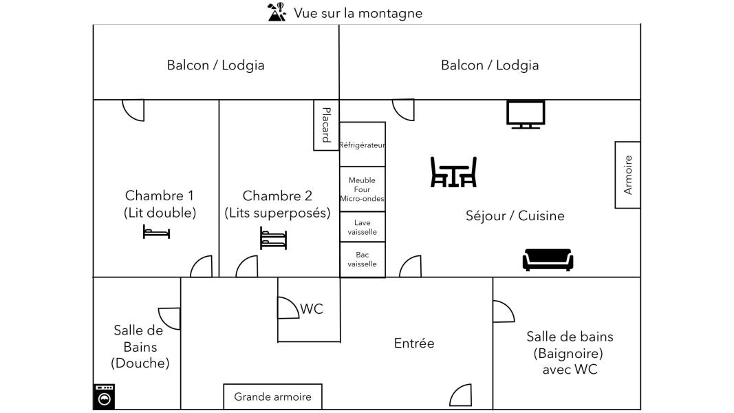 Wynajem na narty Apartament 3 pokojowy 6 osób (101) - Résidence le Dé 3 - Montchavin La Plagne - Plan