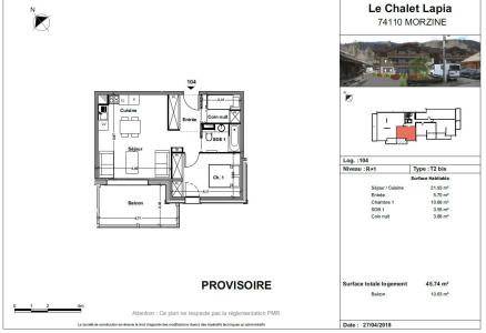 Rent in ski resort 3 room apartment 6 people (104) - Résidence le Lapia - Morzine - Plan