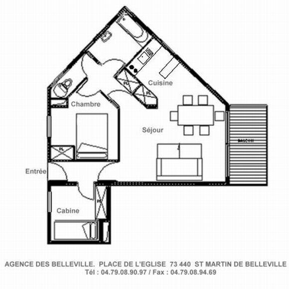 Location au ski Appartement 3 pièces 6 personnes (A6) - Résidence Balcons de Tougnette - Saint Martin de Belleville - Plan