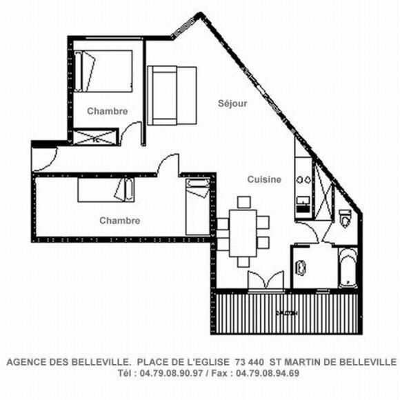 Location au ski Appartement 3 pièces 6 personnes (B8) - Résidence Balcons de Tougnette - Saint Martin de Belleville - Plan