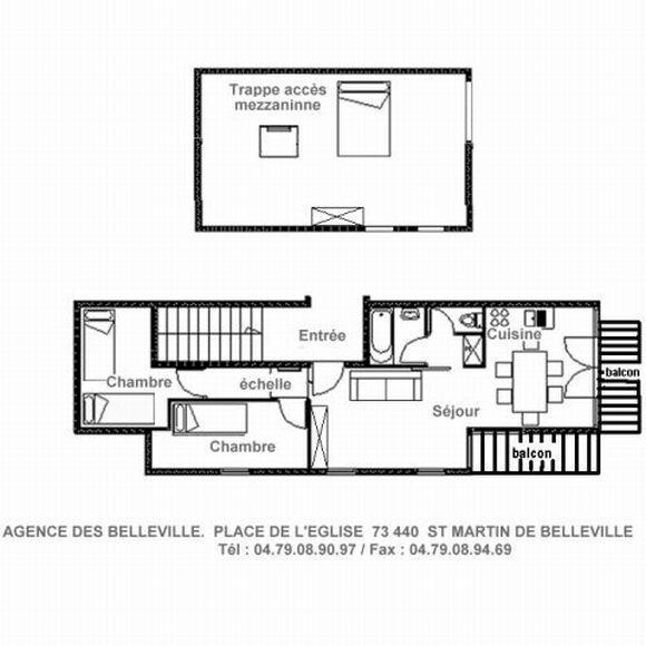 Wynajem na narty Apartament duplex 4 pokojowy 6 osób (F1) - Résidence Hors Piste - Saint Martin de Belleville - Plan