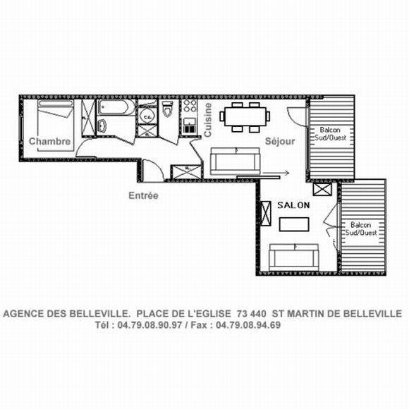 Location au ski Appartement 2 pièces cabine 6 personnes (B7) - Résidence les Murgers - Saint Martin de Belleville - Plan
