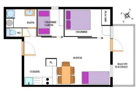Wynajem na narty Apartament 2 pokojowy 5 osób (015) - Résidence le Petit Mont Cenis - Termignon-la-Vanoise - Plan