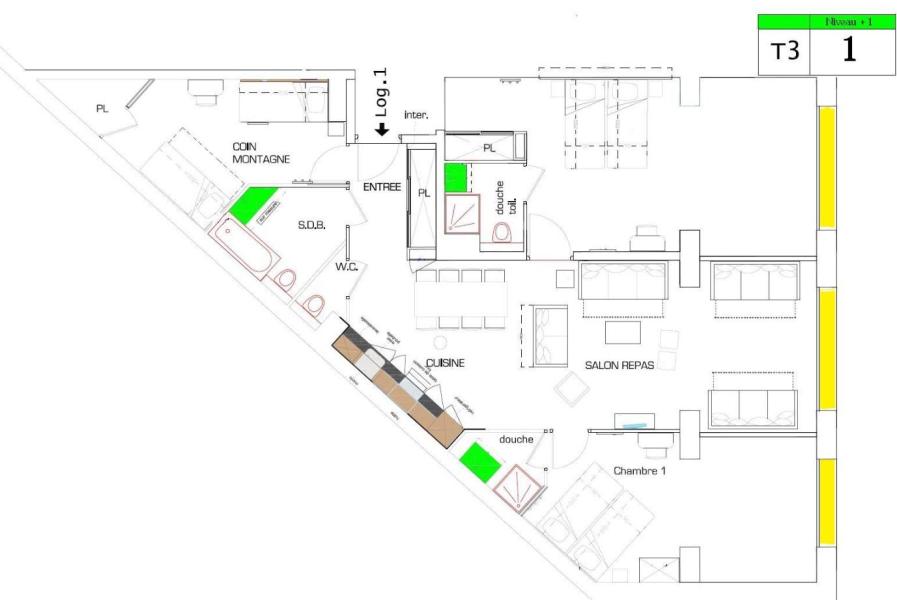 Аренда на лыжном курорте Апартаменты 3 комнат 12 чел. (1) - Résidence Almes 1 - Tignes - план