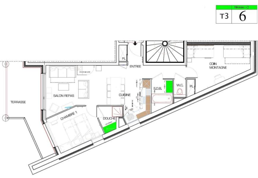 Wynajem na narty Apartament 3 pokojowy 8 osób (6) - Résidence Almes 1 - Tignes - Plan