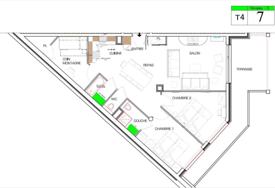 Wynajem na narty Apartament 3 pokojowy z alkową 9 osób (7) - Résidence Almes 1 - Tignes - Plan