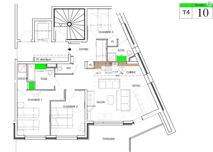 Skiverleih 4-Zimmer-Berghütte für 10 Personen (10) - Résidence Almes 1 - Tignes - Plan