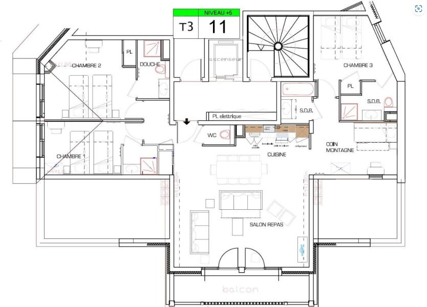 Location au ski Appartement 5 pièces mezzanine 12 personnes (11) - Résidence Almes 1 - Tignes - Plan