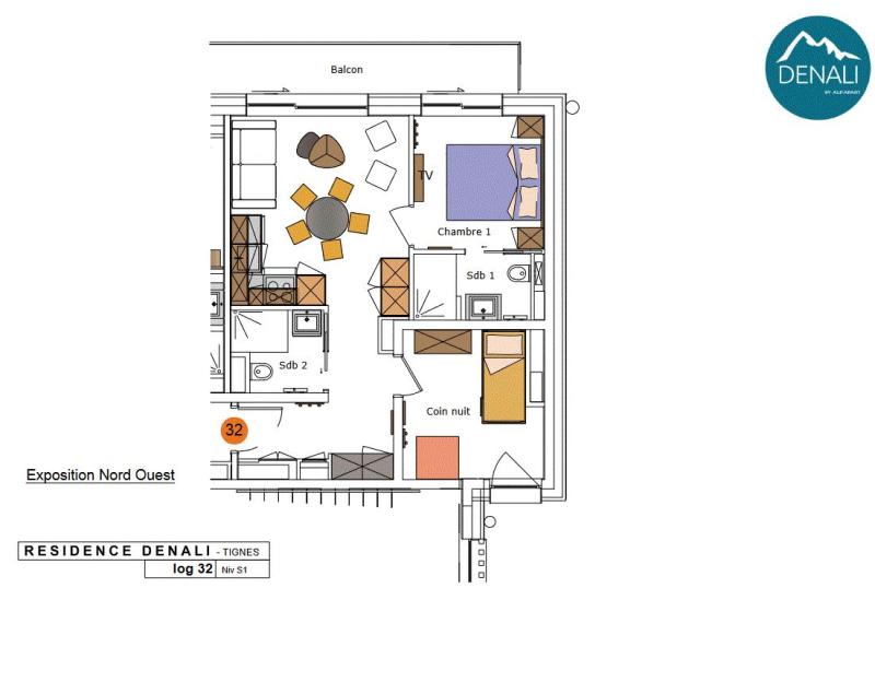 Skiverleih 3-Zimmer-Appartment für 5 Personen (32) - Résidence Hôtelière Denali - Tignes - Plan