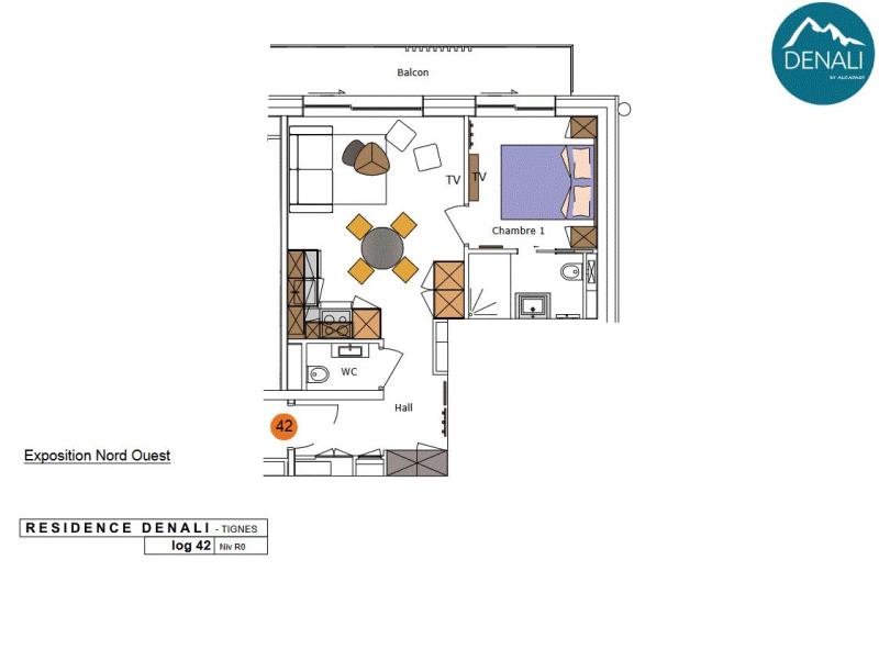 Alquiler al esquí Apartamento 2 piezas 2-4 personas (42) - Résidence Hôtelière Denali - Tignes - Plano