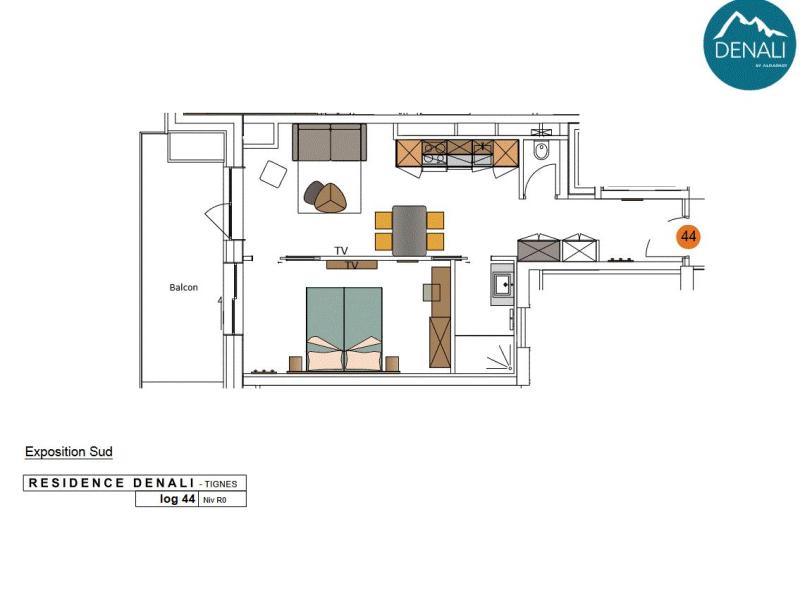 Location au ski Appartement 2 pièces 2-4 personnes (44) - Résidence Hôtelière Denali - Tignes - Plan