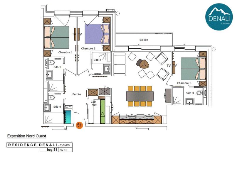 Skiverleih 4-Zimmer-Berghütte für 8 Personen (81m²) - Résidence Hôtelière Denali - Tignes - Plan