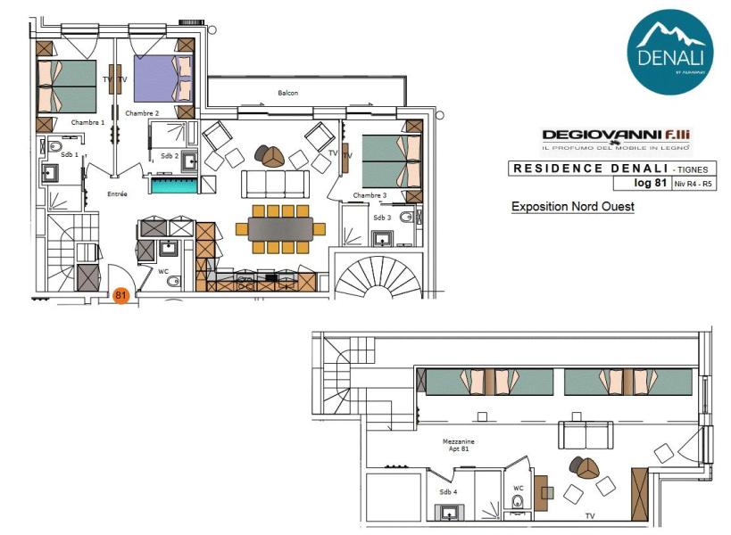 Rent in ski resort 4 room mezzanine apartment 10 people (81) - Résidence Hôtelière Denali - Tignes - Plan