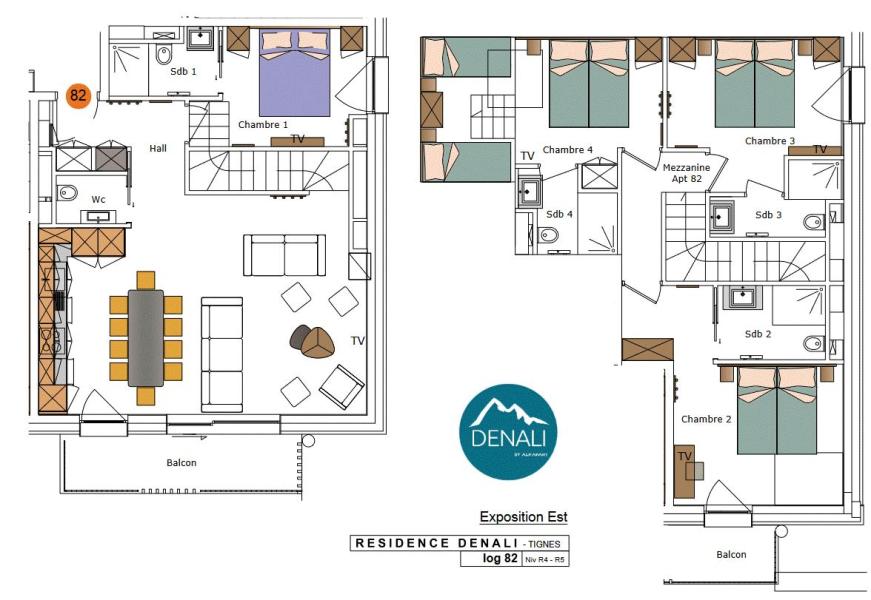 Wynajem na narty Apartament duplex 5 pokojowy 10 osób (82) - Résidence Hôtelière Denali - Tignes - Plan