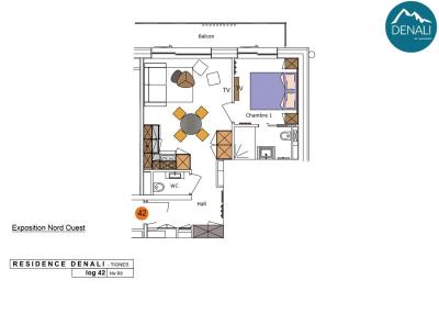 Location au ski Appartement 2 pièces 2-4 personnes (42) - Résidence Hôtelière Denali - Tignes - Plan