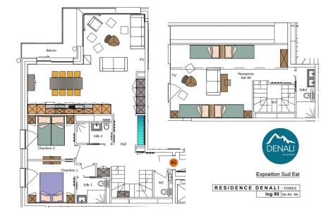 Location au ski Appartement 3 pièces mezzanine 8 personnes (80) - Résidence Hôtelière Denali - Tignes - Plan