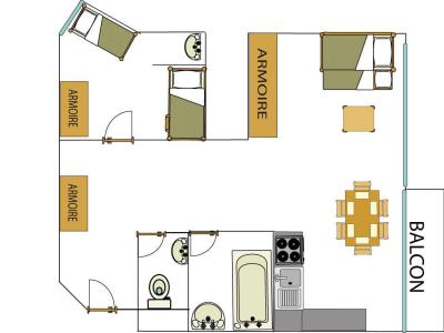 Rent in ski resort 2 room apartment 6 people (610) - Résidence Palafour - Tignes - Plan