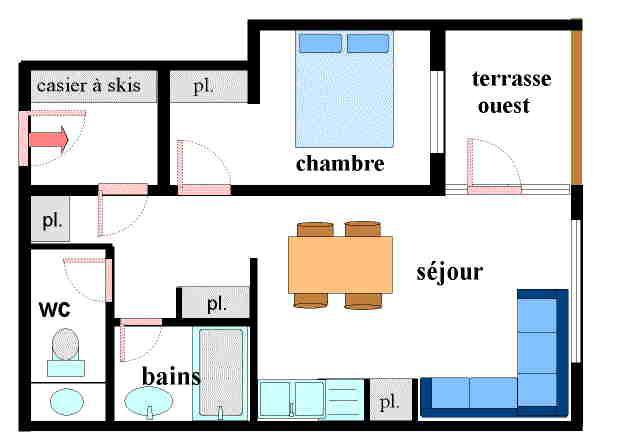 Location au ski Appartement 2 pièces 5 personnes (004) - Résidence Chenevière - Val Cenis - Plan