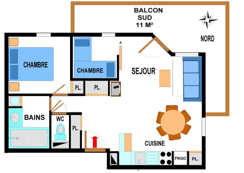 Rent in ski resort 3 room apartment 6 people (A69) - Résidence le Bonheur des Pistes - Val Cenis - Plan