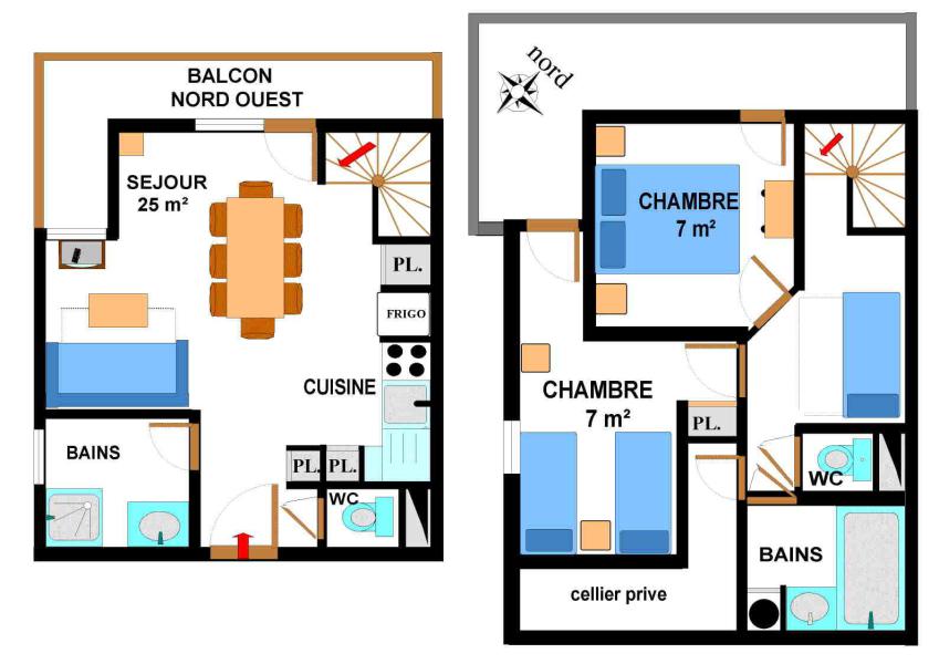 Skiverleih 3 Zimmer Maisonettewohnung für 8 Personen (B2) - Résidence le Bonheur des Pistes - Val Cenis - Plan