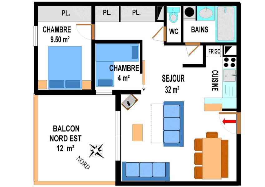 Rent in ski resort 3 room apartment 7 people (B16) - Résidence le Bonheur des Pistes - Val Cenis - Plan