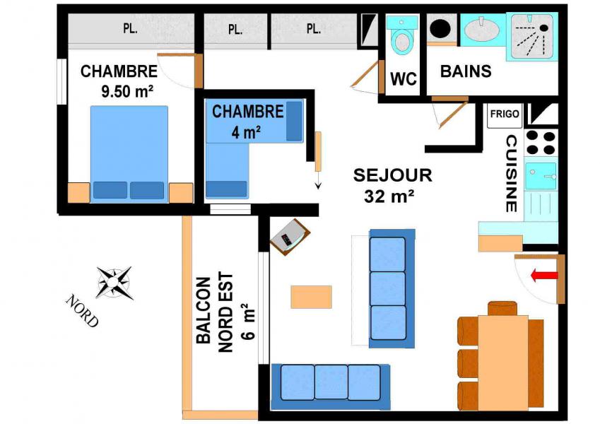 Location au ski Appartement 3 pièces 7 personnes (B30) - Résidence le Bonheur des Pistes - Val Cenis - Plan