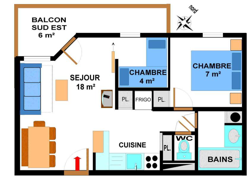 Location au ski Appartement 3 pièces 6 personnes (B28M) - Résidence le Bonheur des Pistes - Val Cenis - Plan