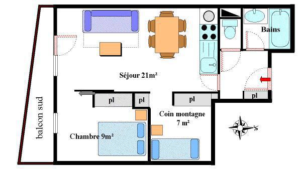 Location au ski Appartement 2 pièces cabine 6 personnes (15) - Résidence les Essarts - Val Cenis - Plan