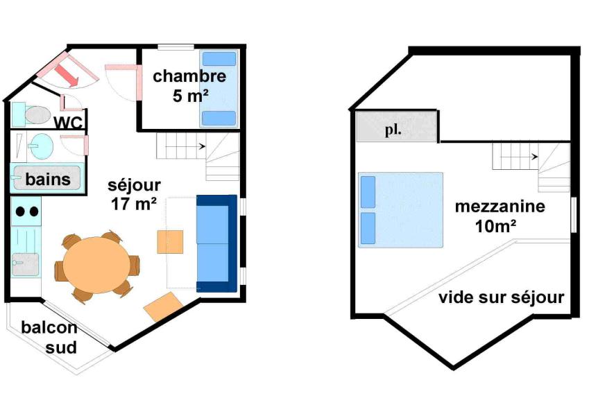 Location au ski Appartement 2 pièces 6 personnes (6P 42M² SE 3e LV G TV) - Résidence les Hauts de Val Cenis - Val Cenis - Plan
