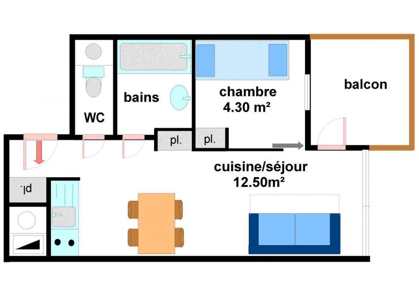 Location au ski Appartement 2 pièces 4 personnes (A007) - Résidence Pied de Pistes - Val Cenis - Plan
