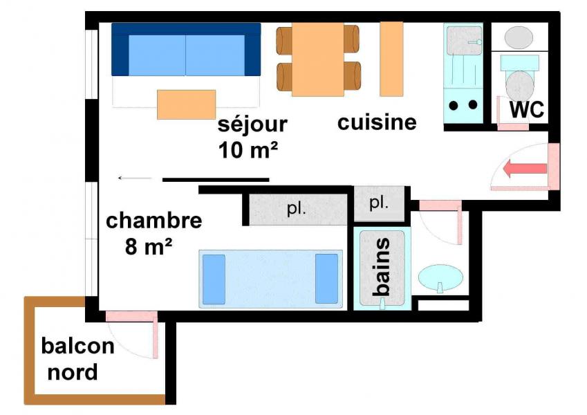 Location au ski Appartement 2 pièces 4 personnes (B011) - Résidence Pied de Pistes - Val Cenis - Plan