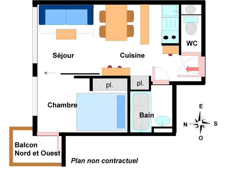Rent in ski resort 2 room apartment 4 people (B006) - Résidence Pied de Pistes - Val Cenis - Plan