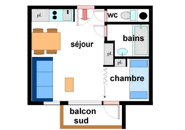 Location au ski Appartement 2 pièces 4 personnes (010) - Résidence Sainte Anne - Val Cenis - Plan