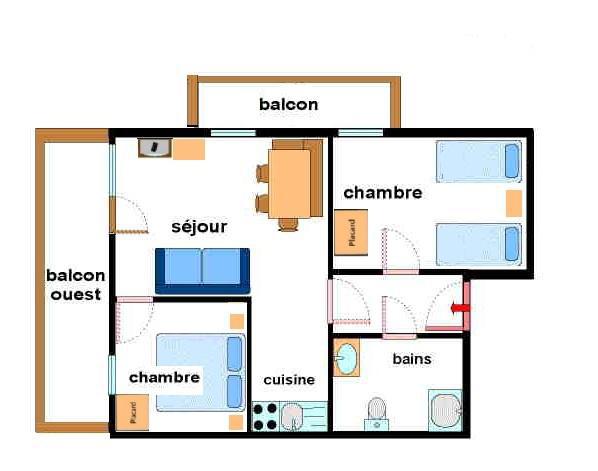 Rent in ski resort 3 room apartment 6 people (B32) - Résidence Valmonts - Val Cenis - Plan