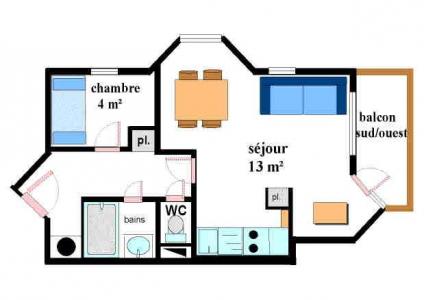 Rent in ski resort 2 room apartment 4 people (014) - Résidence Burel - Val Cenis - Plan