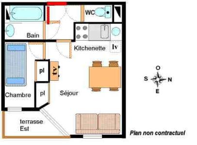 Rent in ski resort 2 room apartment 4 people (001) - Résidence Chevallier - Val Cenis - Plan