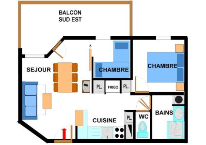 Rent in ski resort 3 room apartment 6 people (B46M) - Résidence le Bonheur des Pistes - Val Cenis - Plan