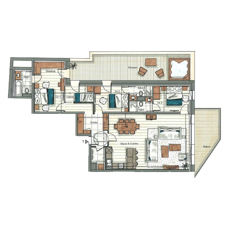 Rent in ski resort 4 room apartment cabin 6-8 people (01) - Alaska Lodge - Val d'Isère - Plan