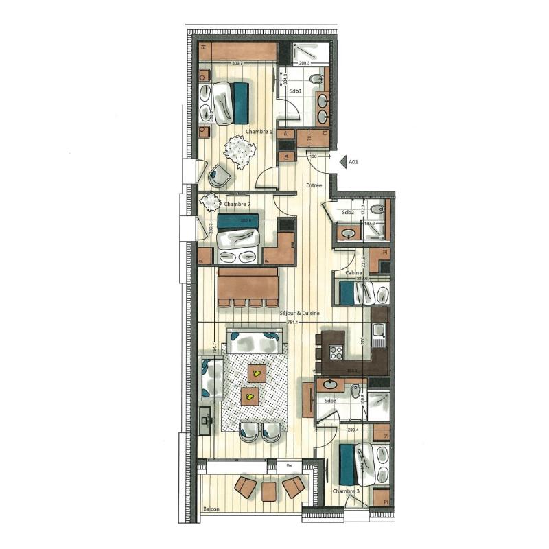 Location au ski Appartement 4 pièces cabine 6-8 personnes (A01) - Vail Lodge - Val d'Isère - Plan