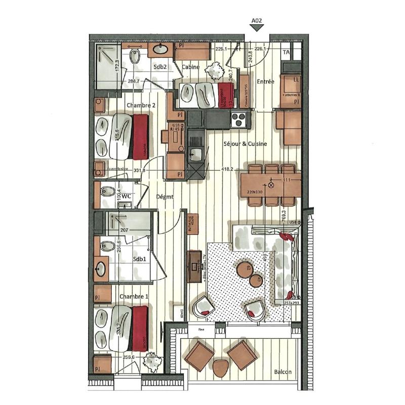 Alquiler al esquí Apartamento 3 piezas cabina para 4-6 personas (A02) - Vail Lodge - Val d'Isère - Plano