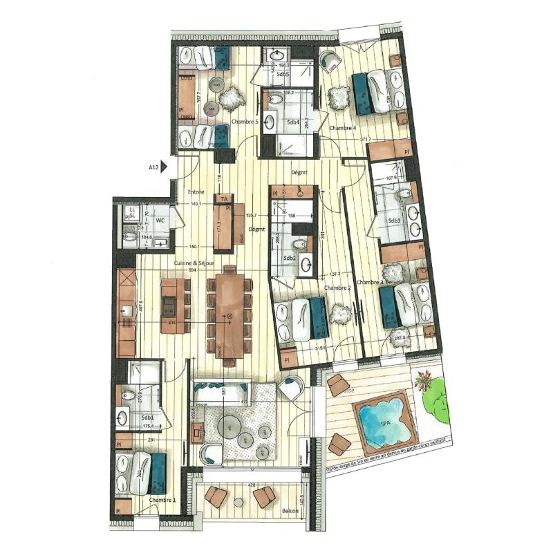 Location au ski Appartement 5 pièces cabine 10-12 personnes (A12) - Vail Lodge - Val d'Isère - Plan