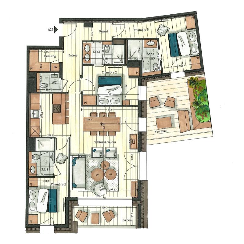 Rent in ski resort 4 room apartment 6 people (A22) - Vail Lodge - Val d'Isère - Plan