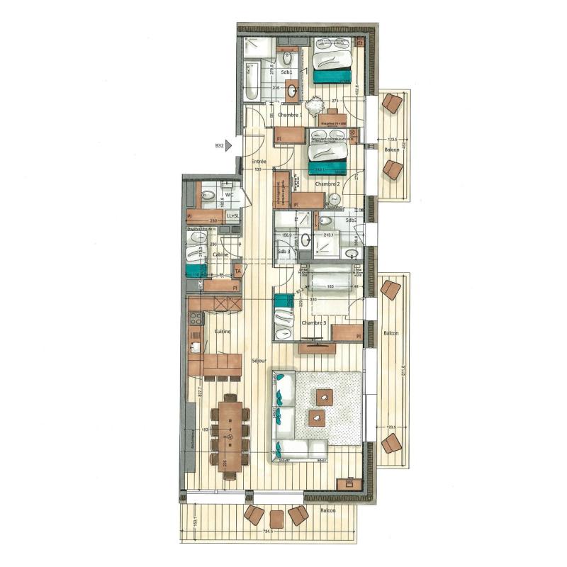 Rent in ski resort 4 room apartment cabin 6-8 people (B32) - Vail Lodge - Val d'Isère - Plan